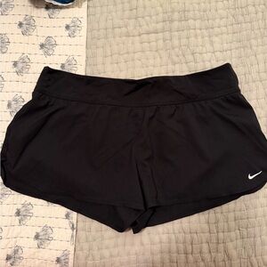 Nike Women’s Black Athletic Shorts with White Swoosh